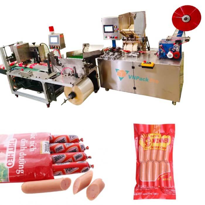 Máy đóng gói xúc xích tự động Máy đóng gói xúc xích tự động VNPACK có thể đóng gói tới 90 túi mỗi phút